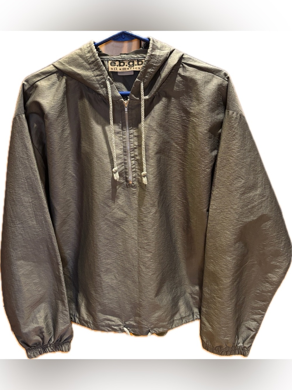 Vintage EBGB All American Women’s Quarter Zip Hooded Windbreaker Metallic Silver